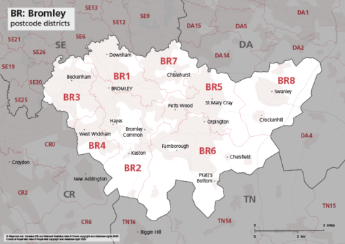 Map Of BR Postcode Districts Bromley Maproom BR Postcode Districts Map Preview 500x353 