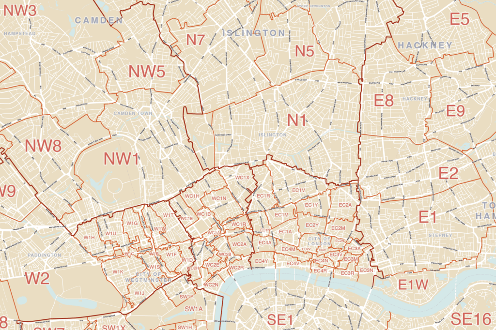 Supersize Map Of Greater London Postcode Districts With Full Road Greater London Postcodes Style 2 Detail 1024x682 