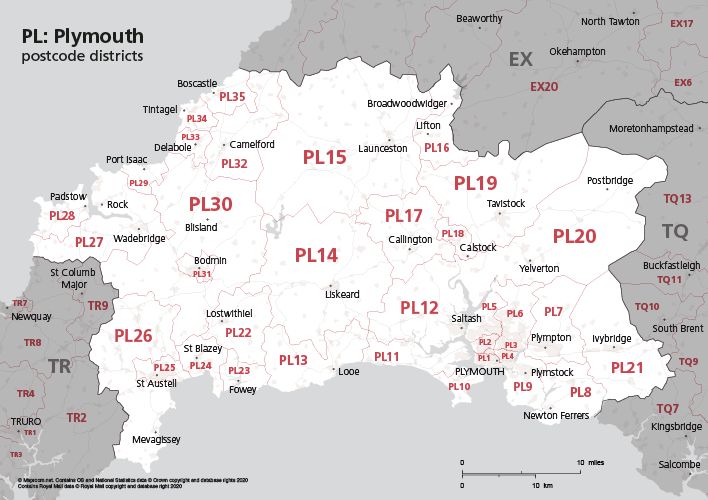 Map Of Tr Postcode Districts Truro Maproom - Best Geometric Illustrations in 4K