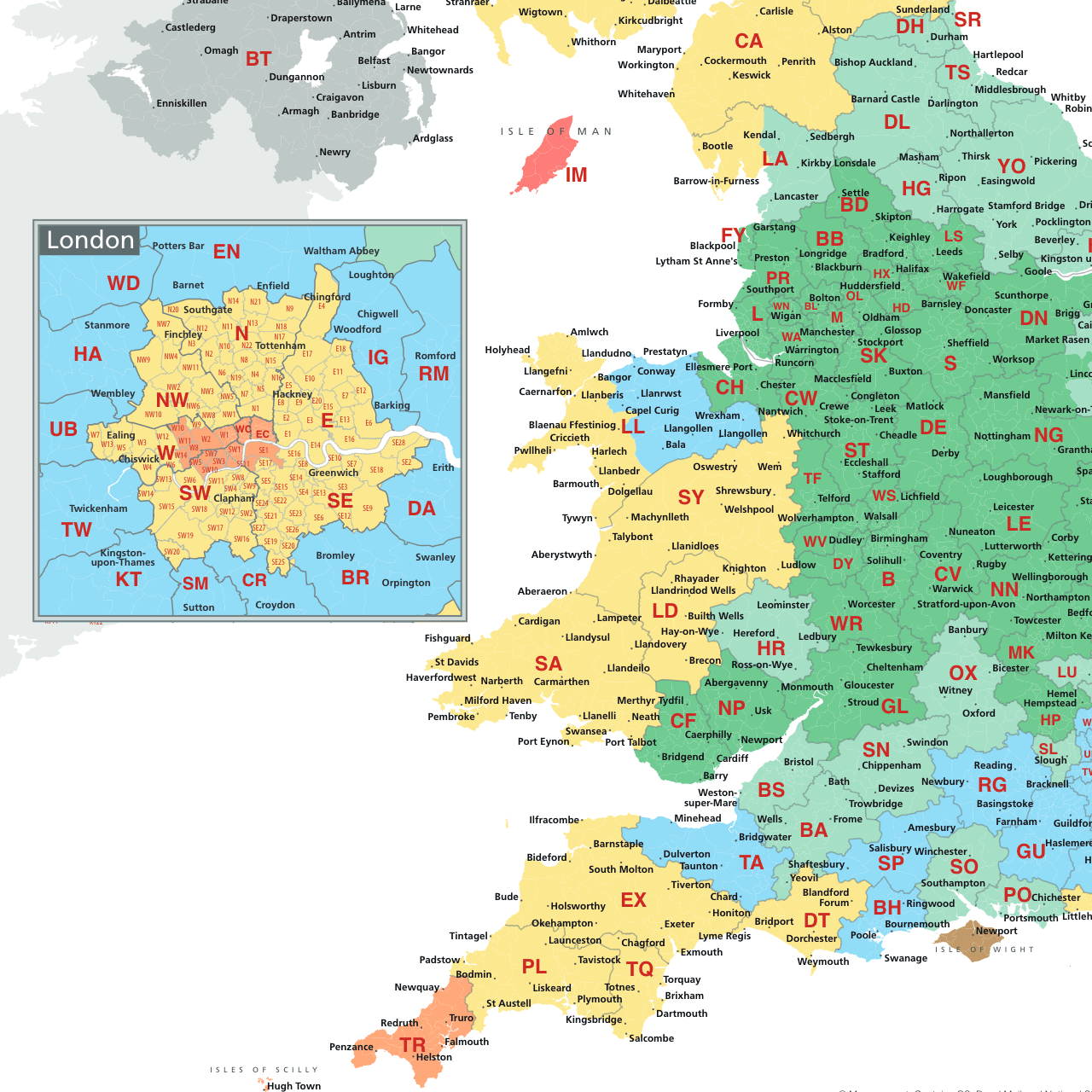 Overview Of Our Digital Postcode Maps And Mapping Tools Maproom Postcode Delivery Zones With Town Names 