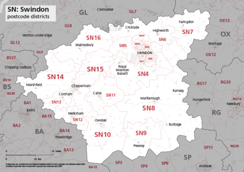 Maproom SN Postcode Districts Map Preview.