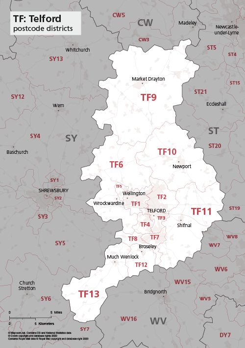 Tf Postcode Map For The Telford Postcode Area Gif Or Pdf Download Map - Space Arts - Professional Ultra HD Collection