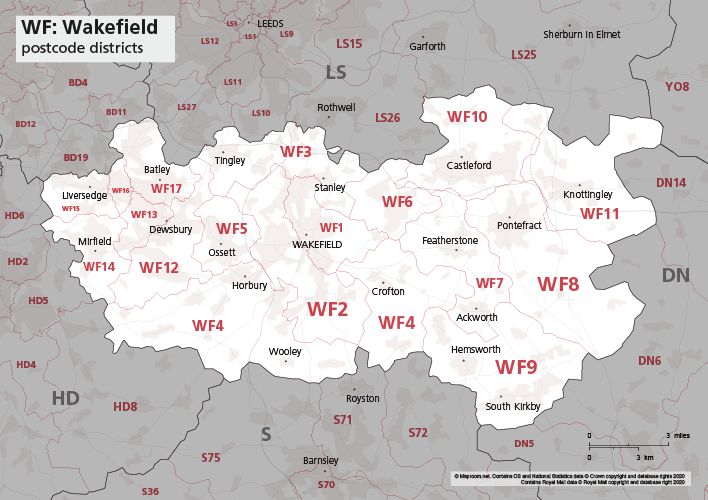 Wakefield Wf Postcode Wall Map Stanfords - Download Incredible Colorful Texture | Ultra HD