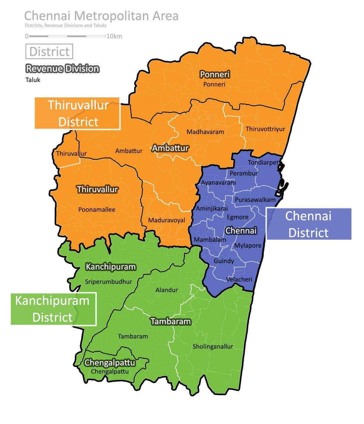 Chennai District Map Map Of Chennai District Tamil Nadu India Chennai District Map 