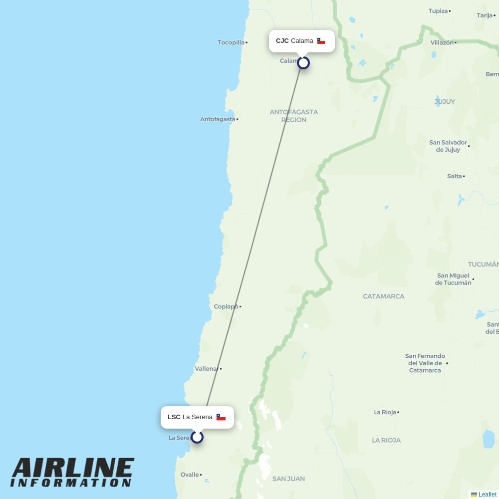 Airlines With Flights From La Serena To Calama LSC To CJC Airline LSC CJC 