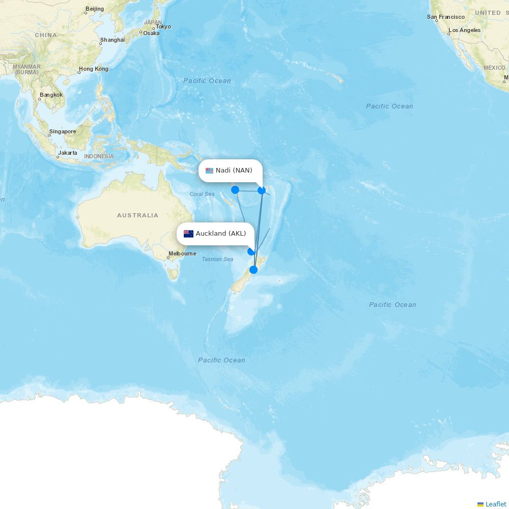 Fiji Airways Airline Routes FJ 2026 Map Flight Routes AKL NAN 