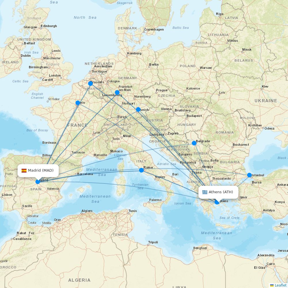 Aegean Airlines Routes 2026 Map With All Flights Flight Routes ATH MAD 