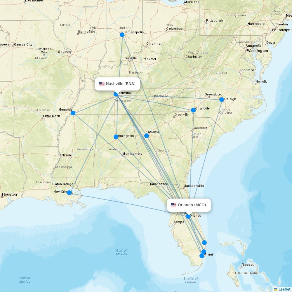 Southwest Airlines Routes 2026 Map With All Flights Flight Routes BNA MCO 