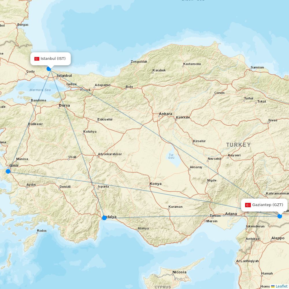 Turkish Airlines Routes 2026 Map With All Flights Flight Routes IST GZT 