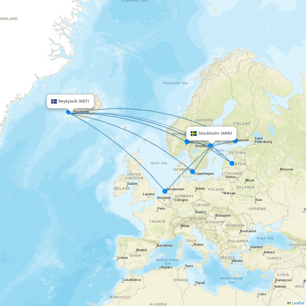Icelandair Airline Routes FI 2026 Map Flight KEF ARN.