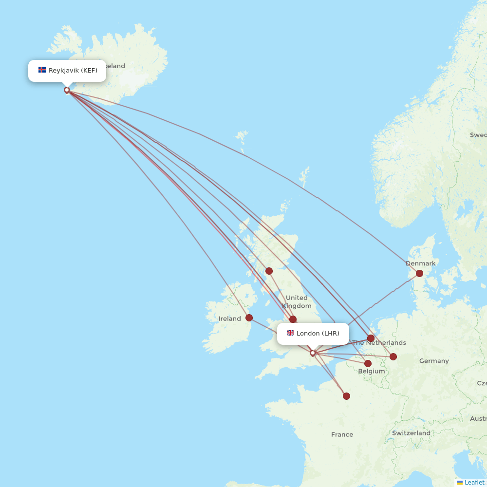 Icelandair Airline Routes FI 2026 Map Flight KEF LHR.