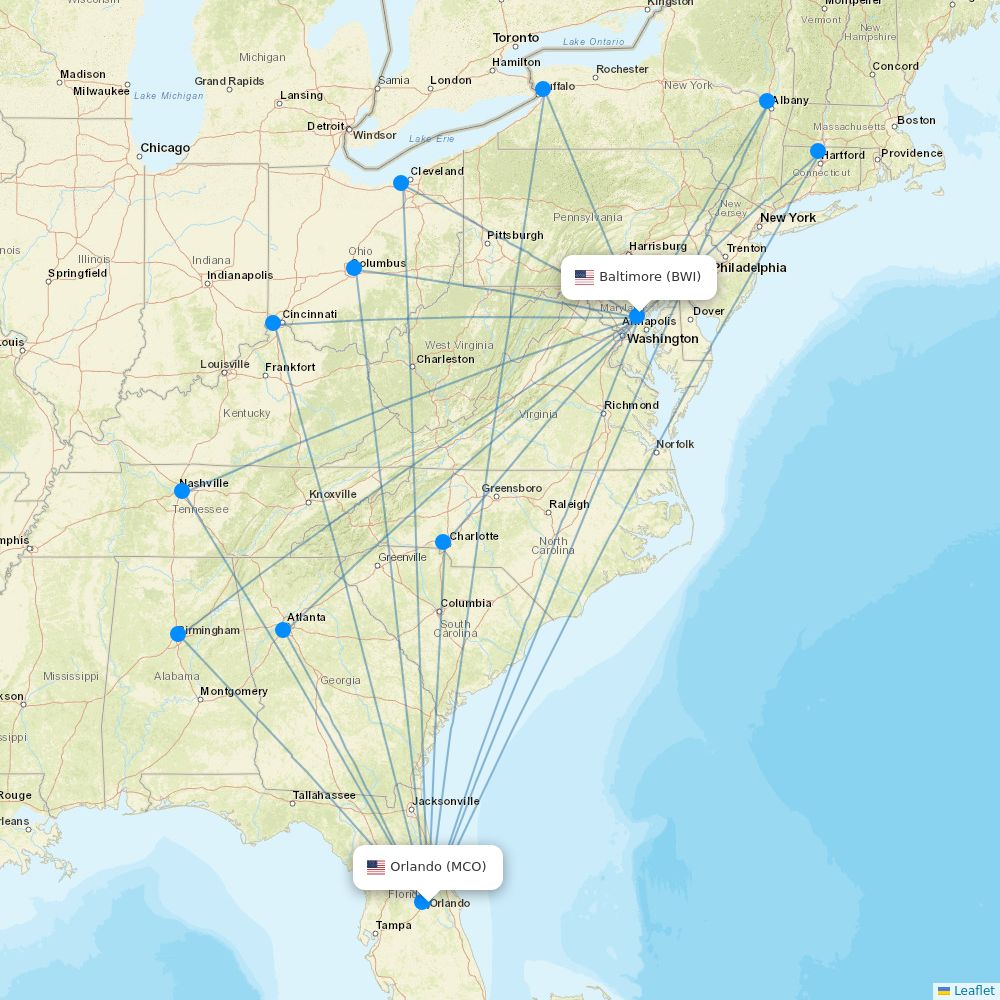 Southwest Airlines Routes 2026 Map With All Flights Flight Routes MCO BWI 