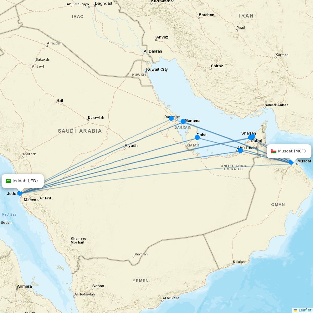 Oman Air Airline Routes WY 2026 Map Flight Routes MCT JED 