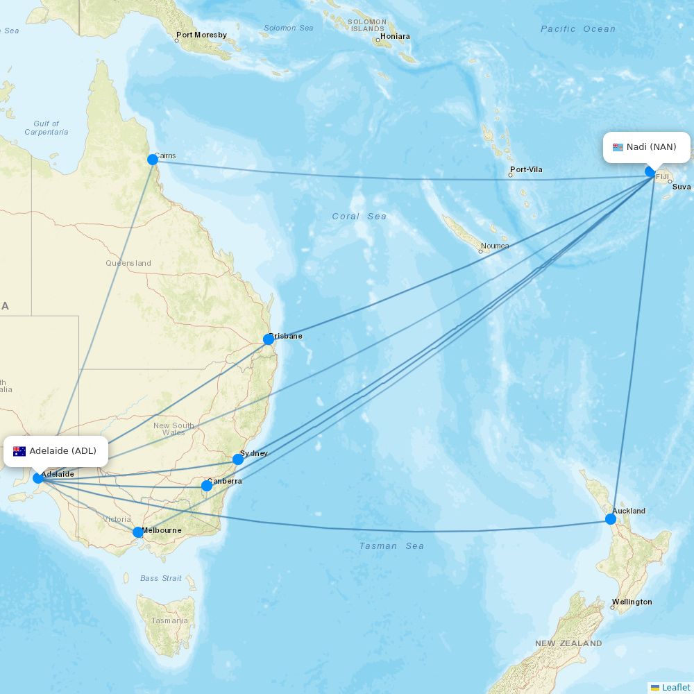 Fiji Airways Airline Routes FJ 2026 Map Flight Routes NAN ADL 