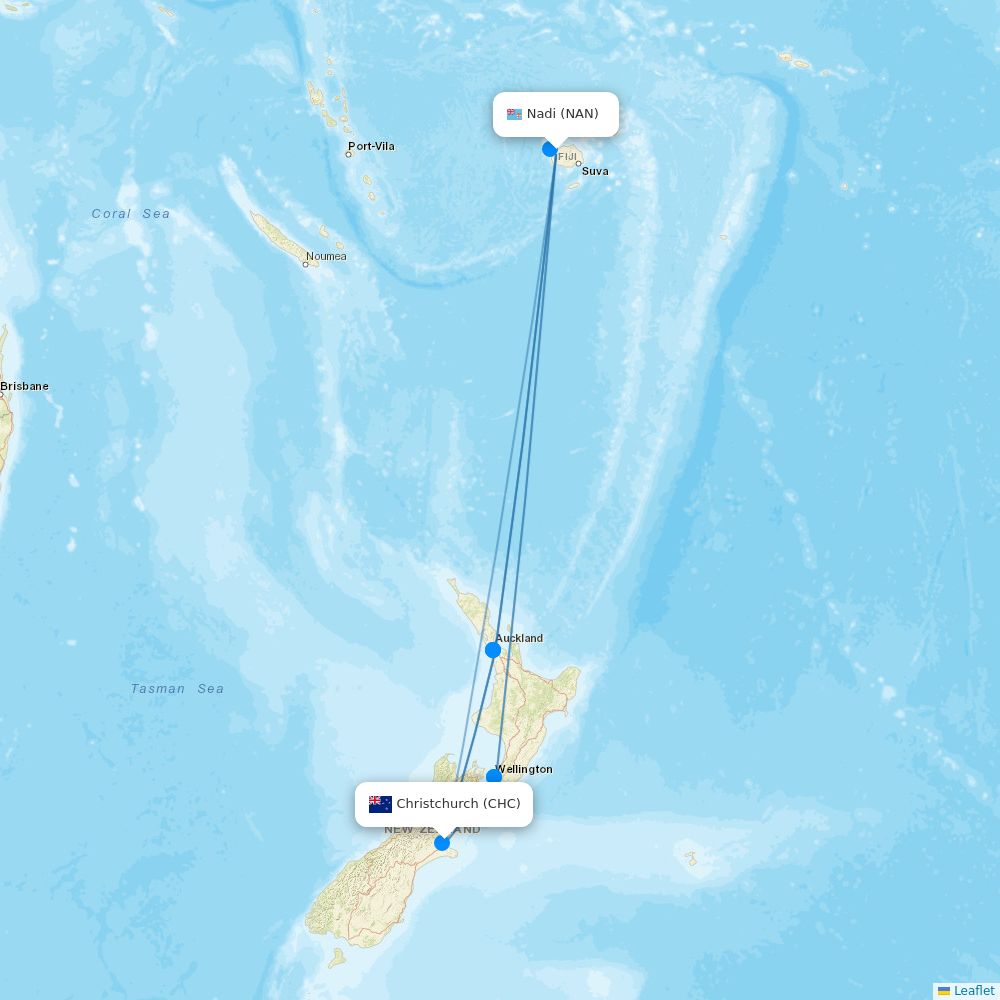 Fiji Airways Airline Routes FJ 2026 Map Flight Routes NAN CHC 