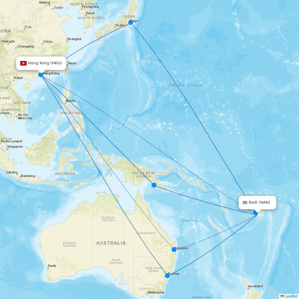 Fiji Airways Airline Routes FJ 2026 Map Flight Routes NAN HKG 