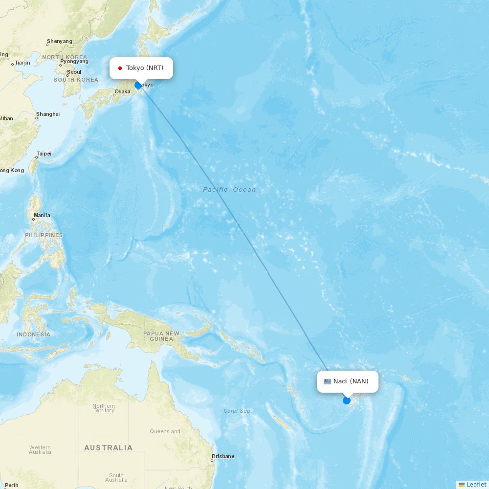 Fiji Airways Airline Routes FJ 2026 Map Flight Routes NRT NAN 
