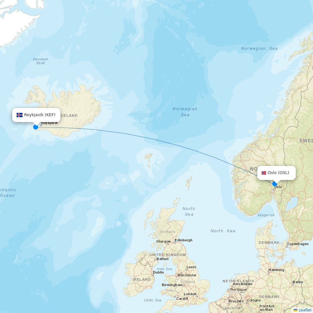 Icelandair Airline Routes FI 2026 Map Flight OSL KEF.