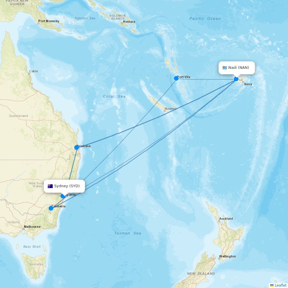 Fiji Airways Airline Routes FJ 2026 Map Flight Routes SYD NAN 