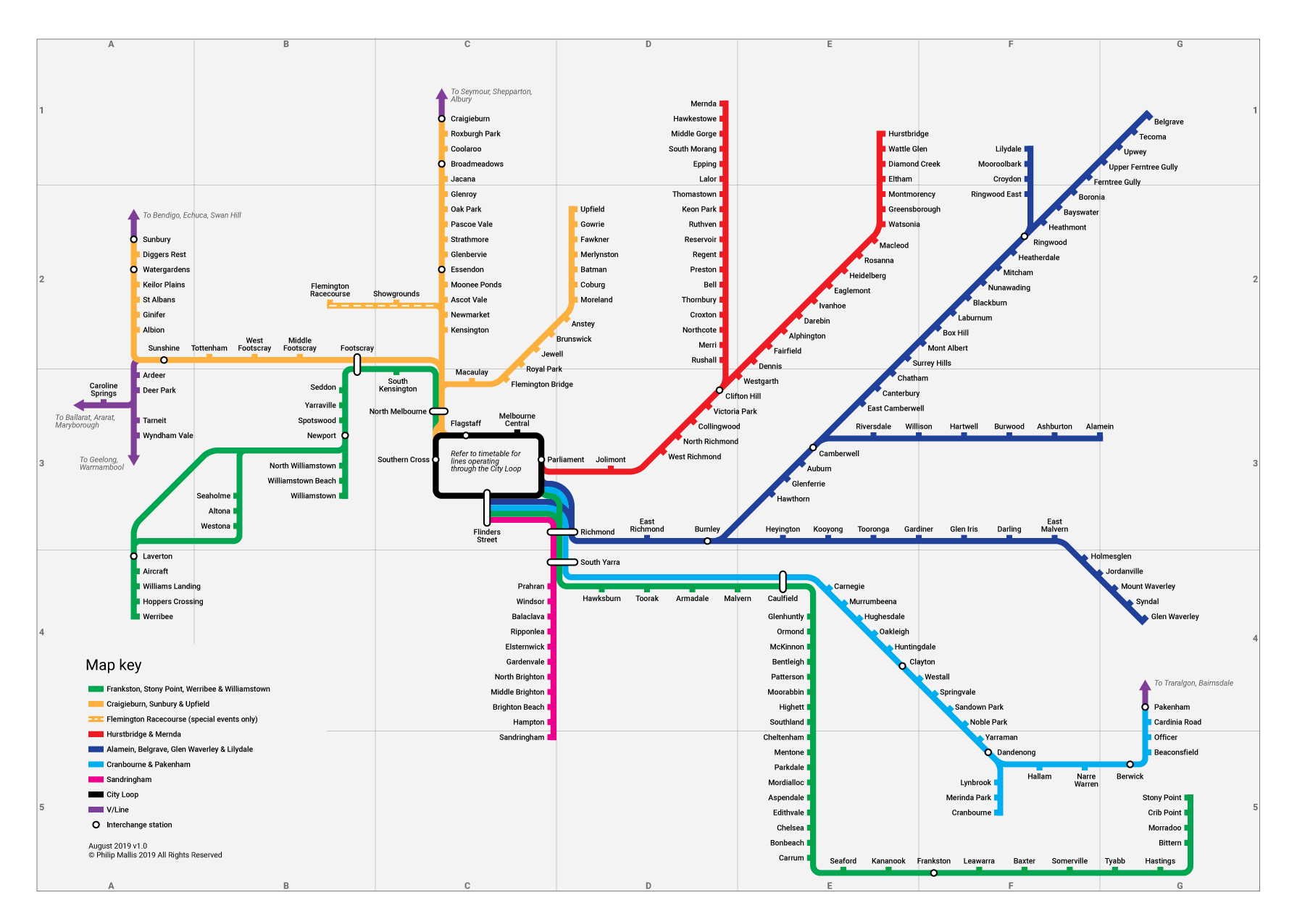 Melbourne rail network pocket map