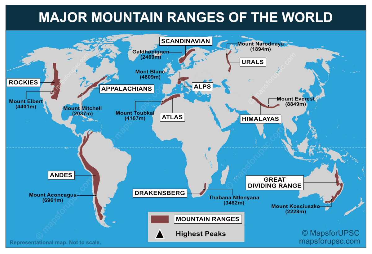 Us Mountains Map Major Mountain Rangess Of The World Map 