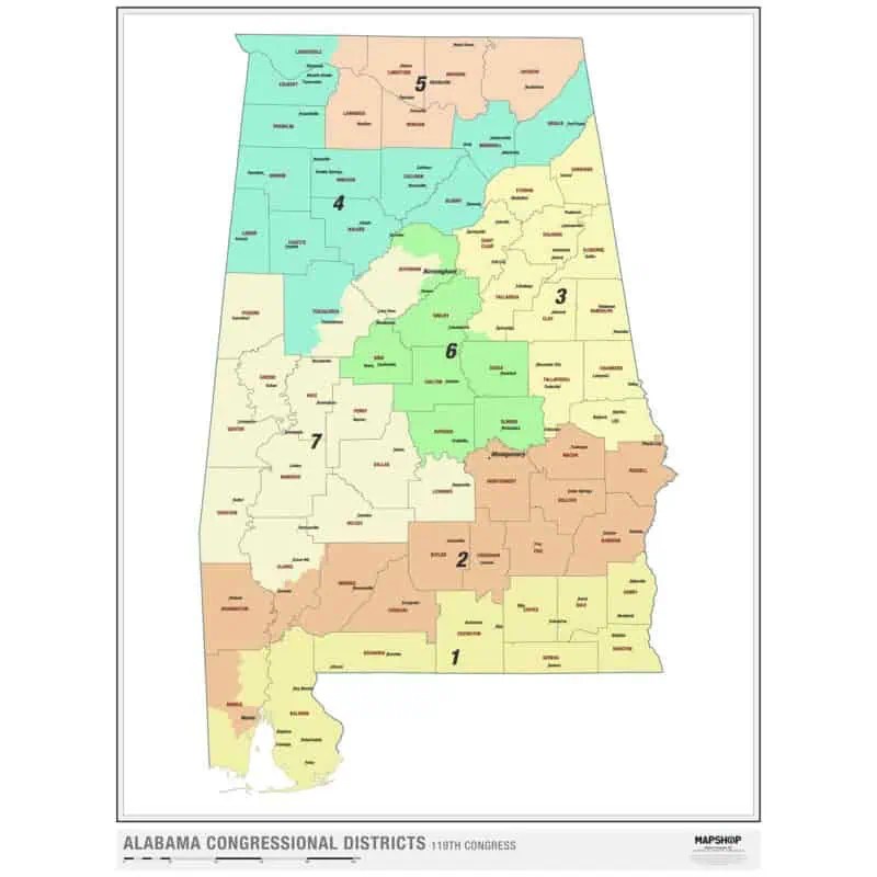 Alabama 2026 Districts Wall Map Map Shop