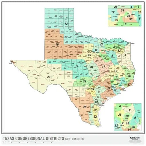 Texas 2026 Districts Wall Map Map Shop