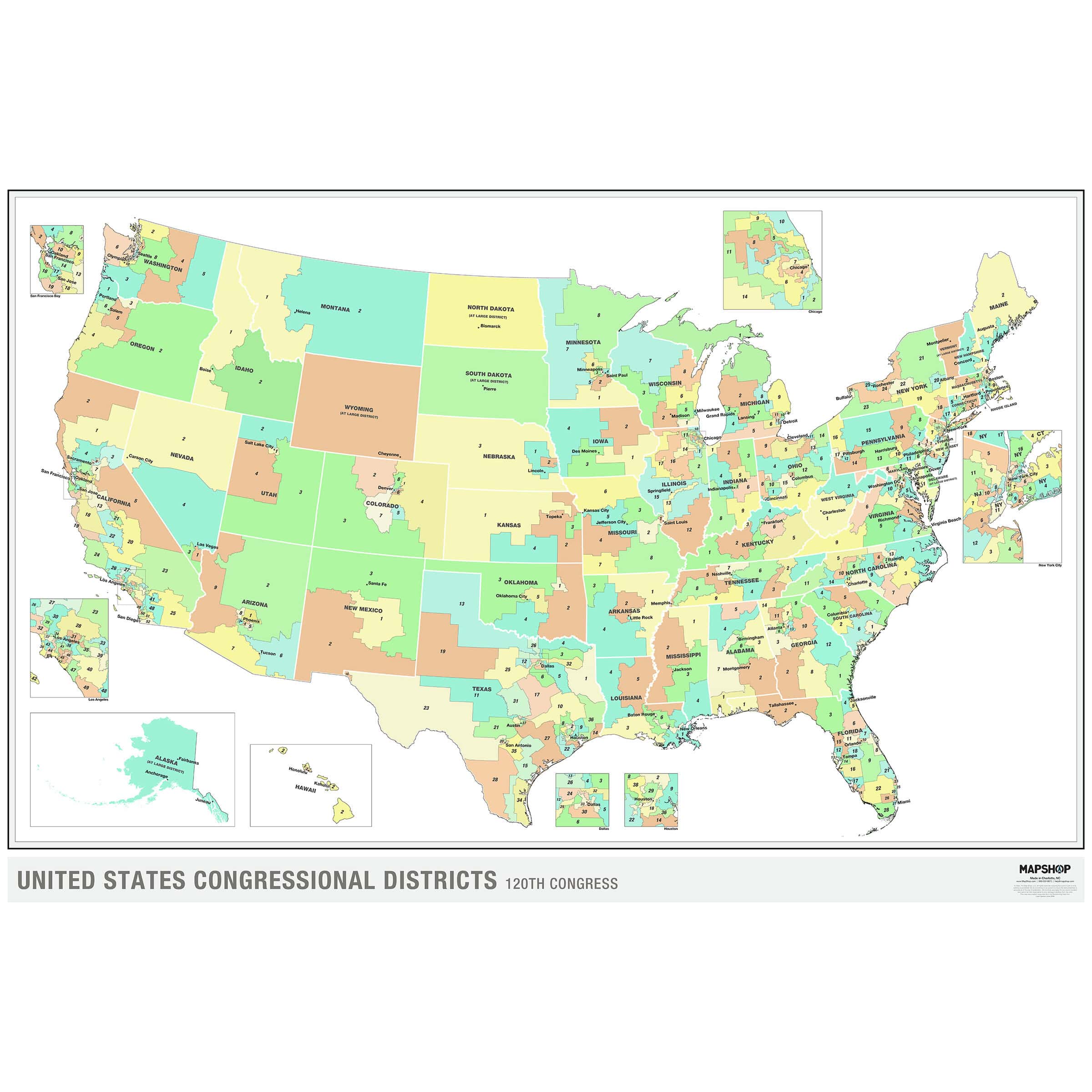 US Districts Wall Map 2026 MapShop 