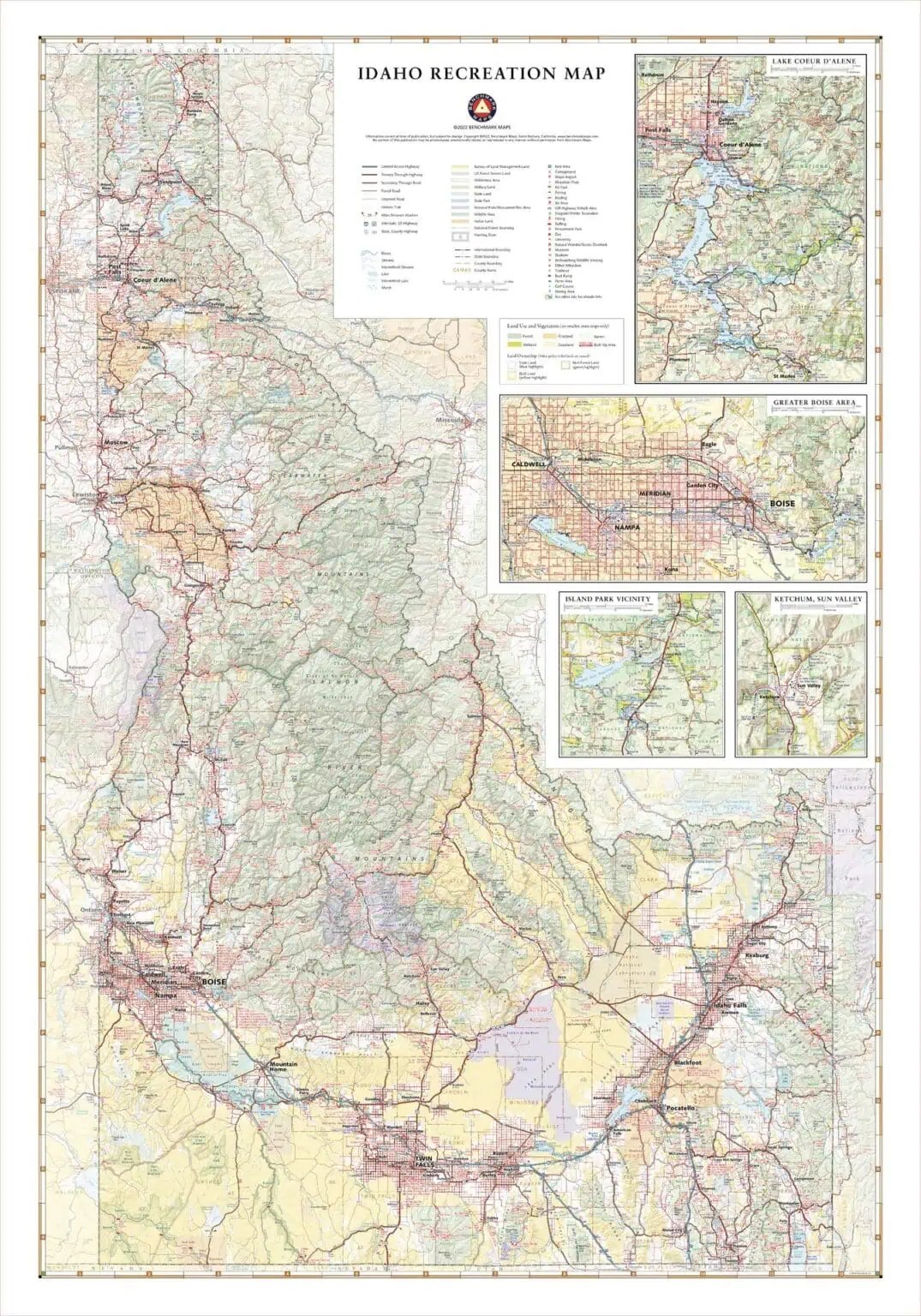 Idaho Recreation Wall Map By Benchmark Maps The Map Shop WREC ID Large