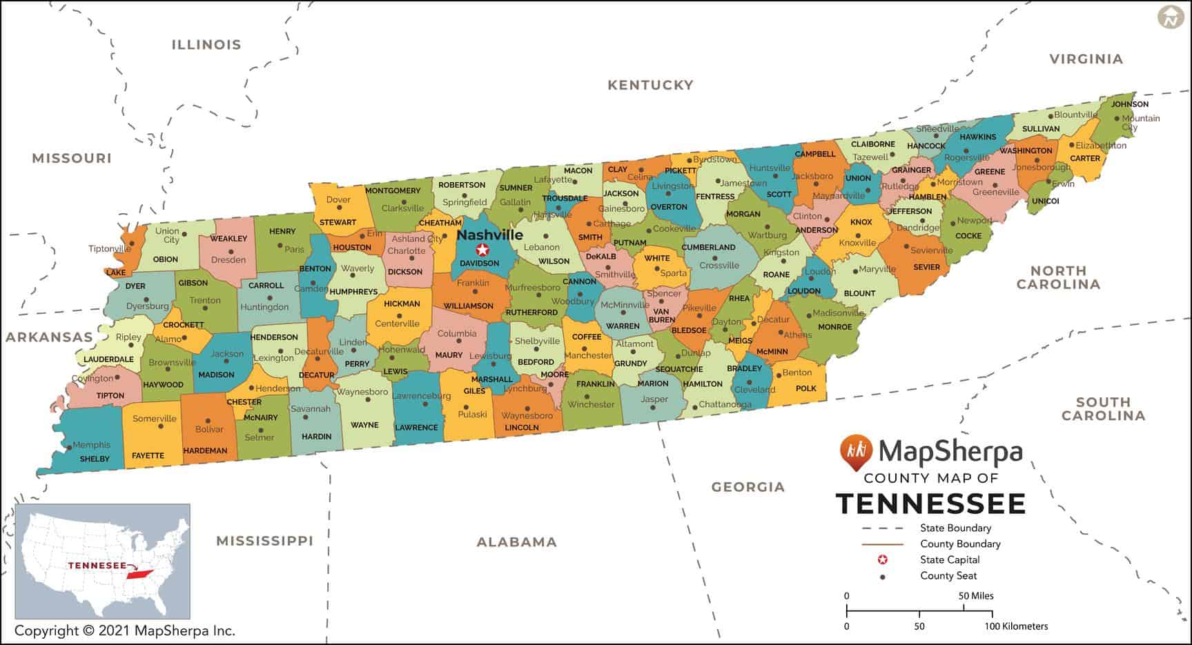 Tennessee Counties Wall Map By MapSherpa Map Shop Mow Cnty TN36 Large 2 
