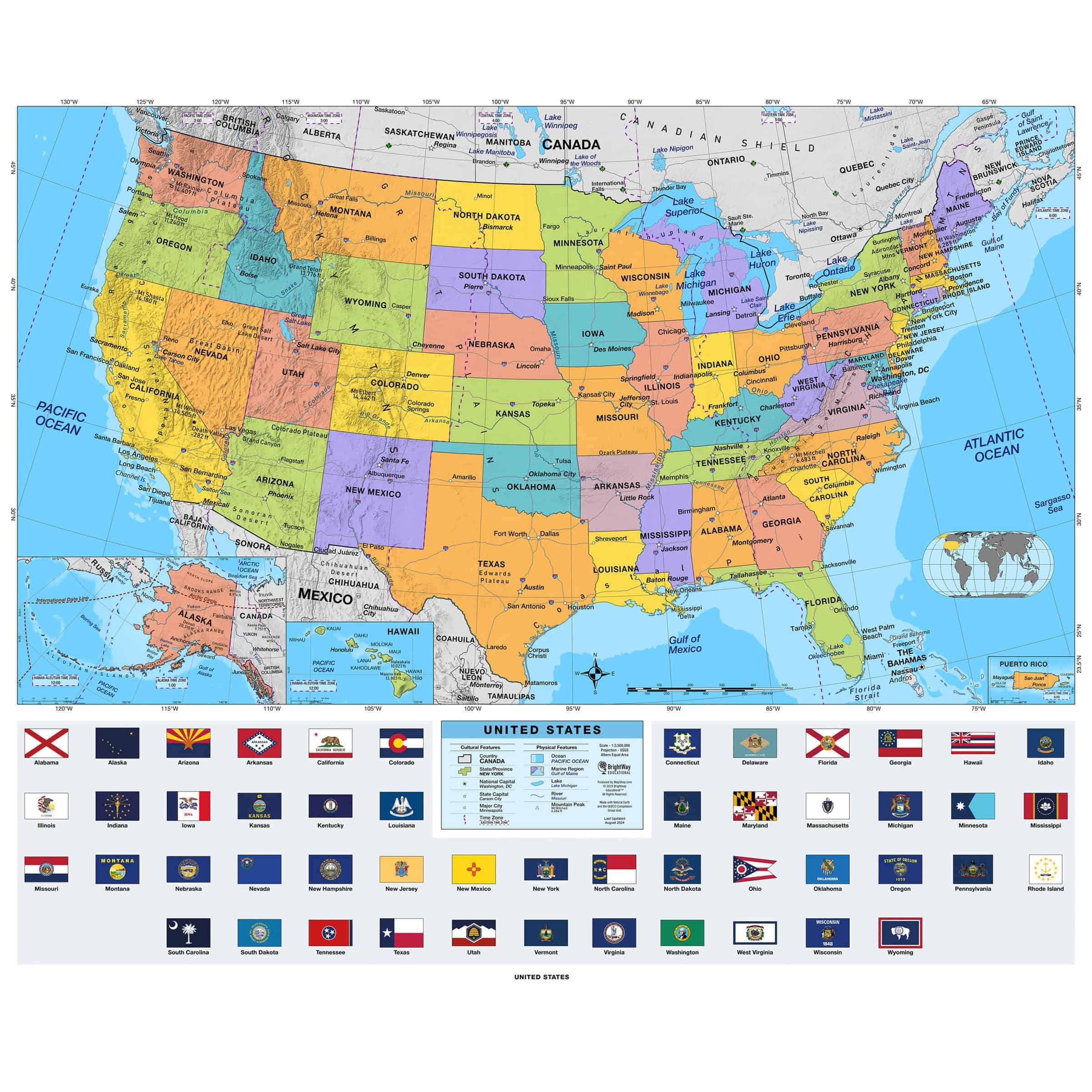 US Classroom Wall Map BrightWay Educational US Flags L 