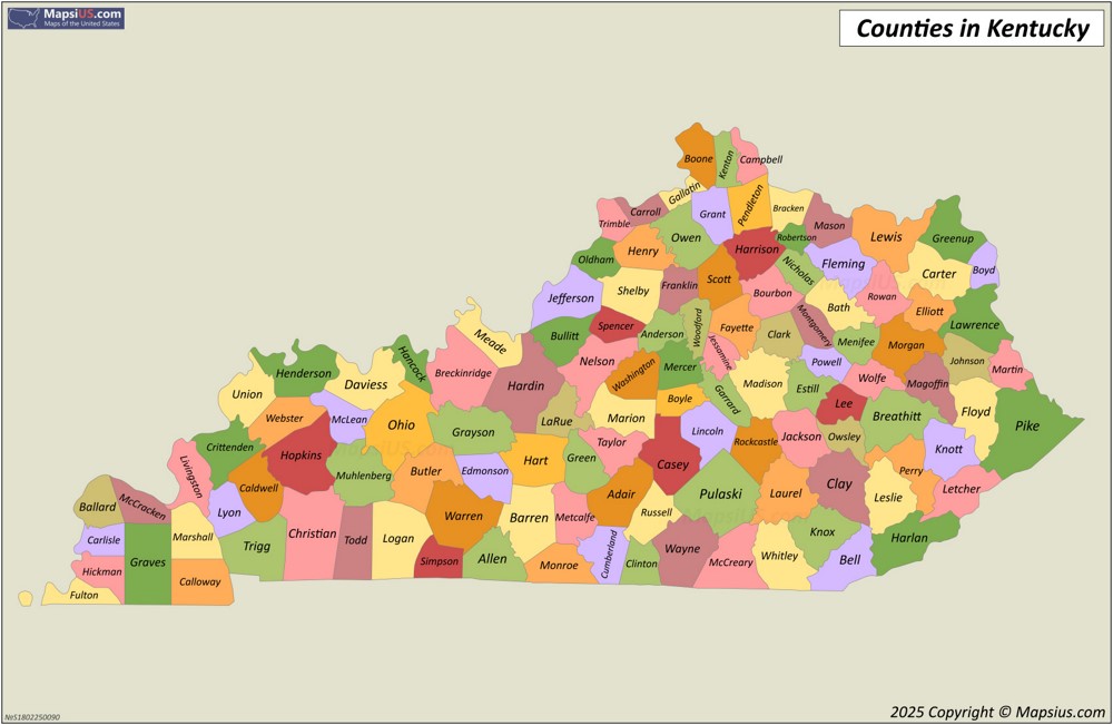 Printable Kentucky County Map Kentucky County Map 1 