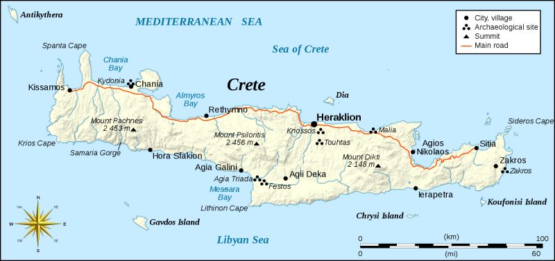 Crete Topographic Map Fr Mapsof Net - Gorgeous Vintage Illustration - Desktop