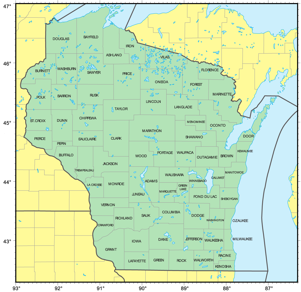Printable Wisconsin County Map Counties Map Of Wisconsin 