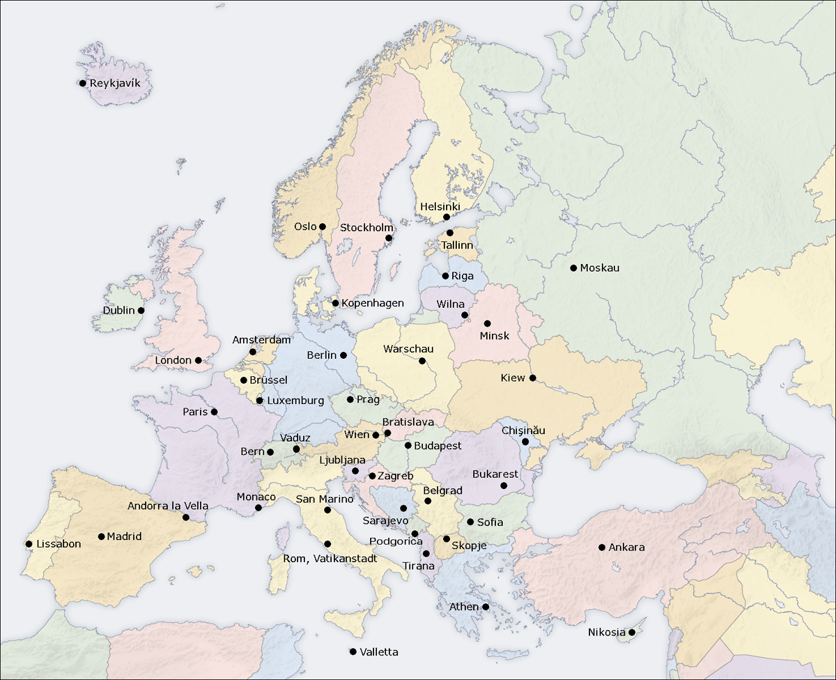 Europe Capitals Map De MapSof Net Europe Capitals Map De 