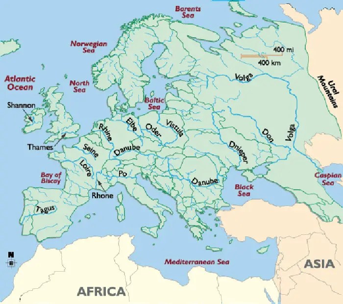 Download And Print Free Printable Europe Map Of Rivers Free PDF Europe Major Rivers Map 