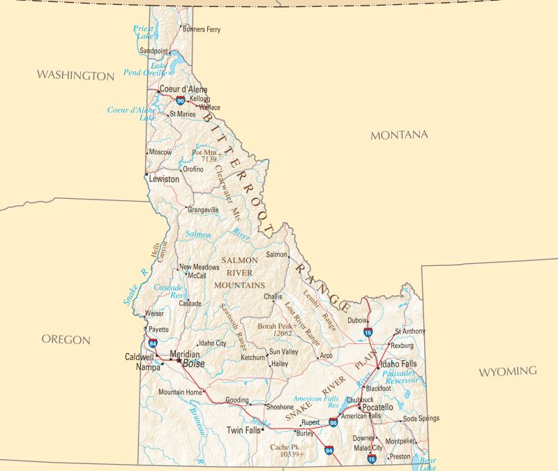 The Idaho Map Open Data - Light Background Collection - Desktop Quality