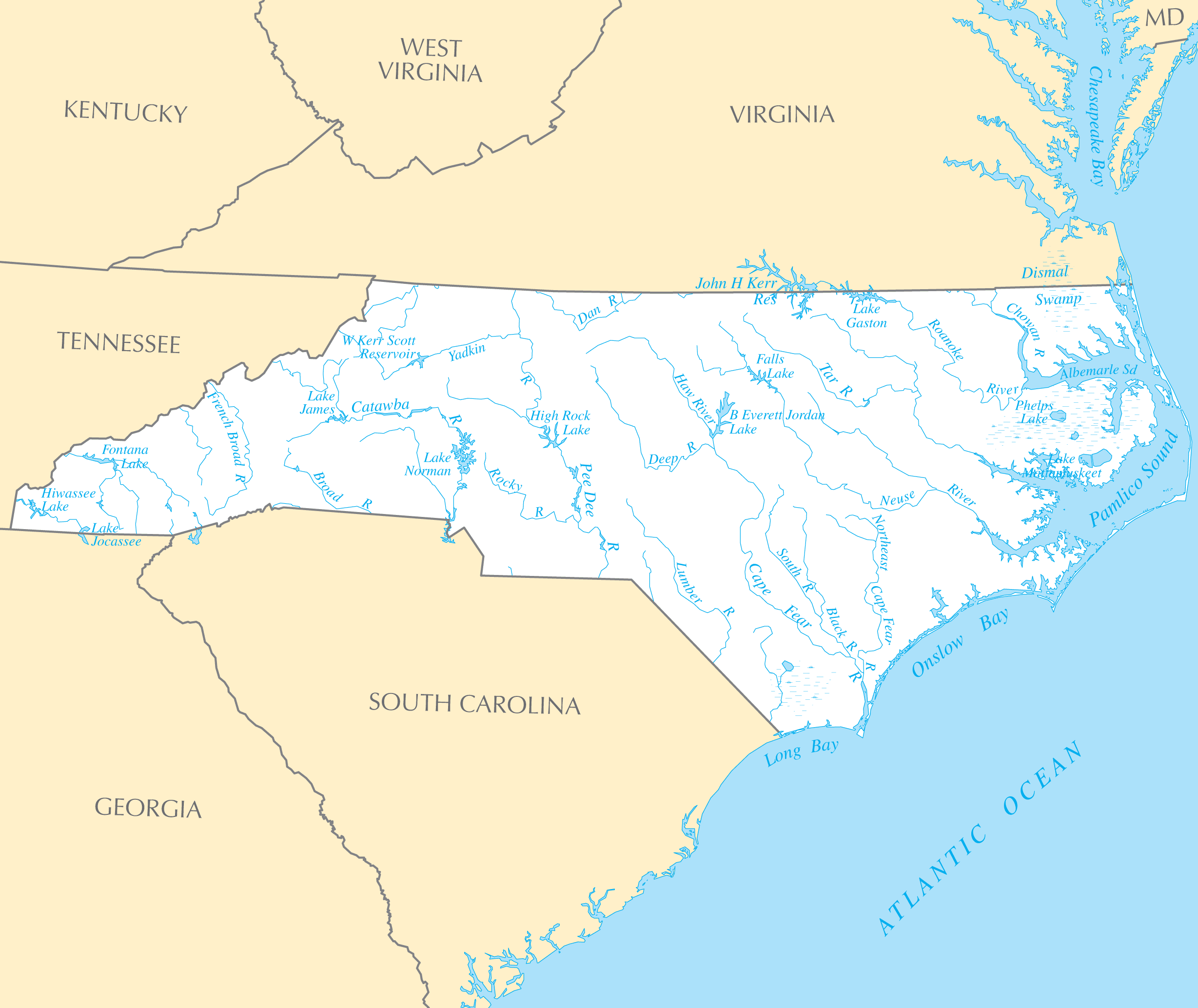 Map Of North Carolina With Rivers North Carolina Rivers And Lakes 