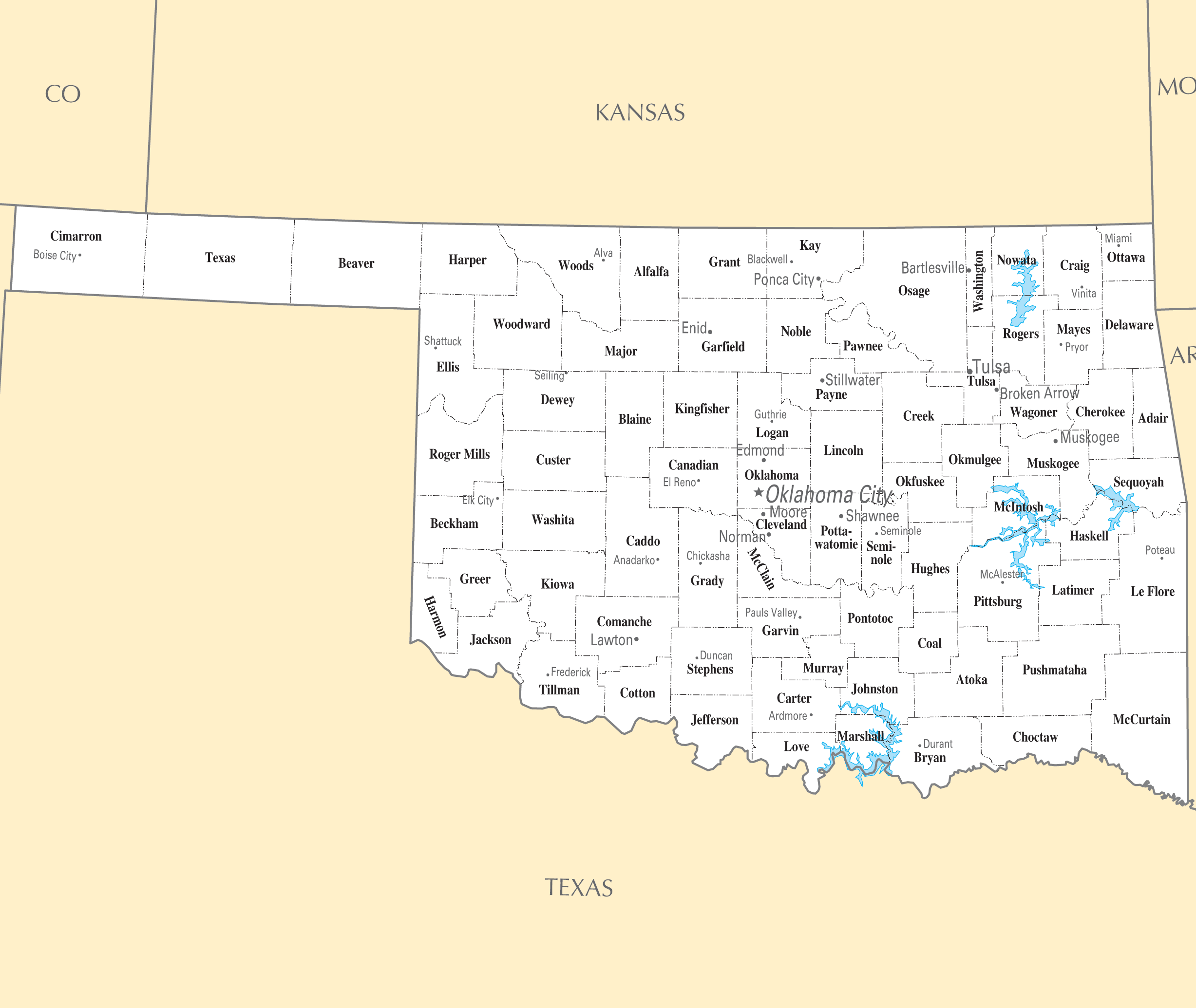Printable Oklahoma City Map Oklahoma Cities And Towns 
