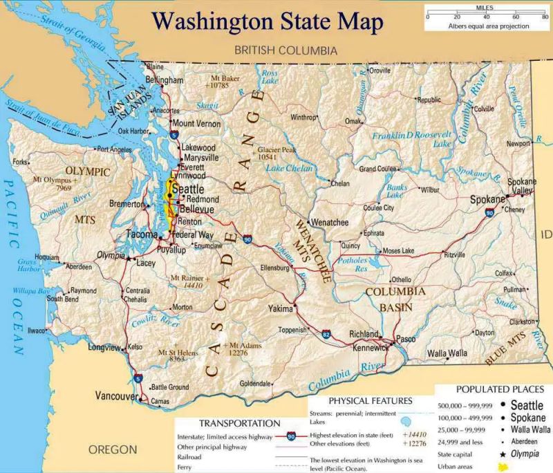 Washington State Map Mapsof Net - Download Modern Ocean Design | HD