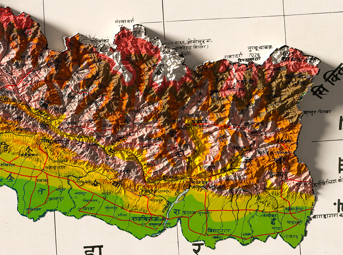 Physical Map Of Nepal Nepal Printful Detail 1 