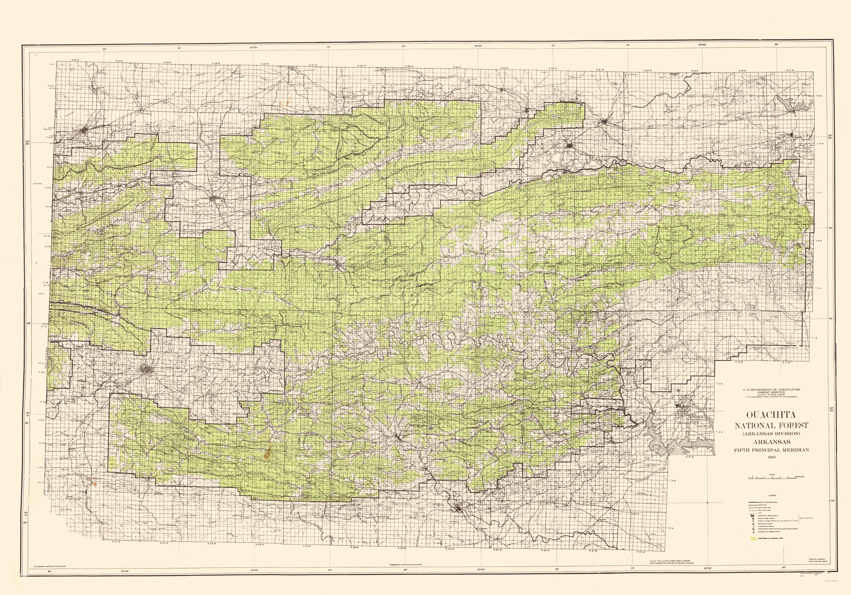 Map Ouachita National Forest Arkansas USGS 1945 Vi AROU0002A 