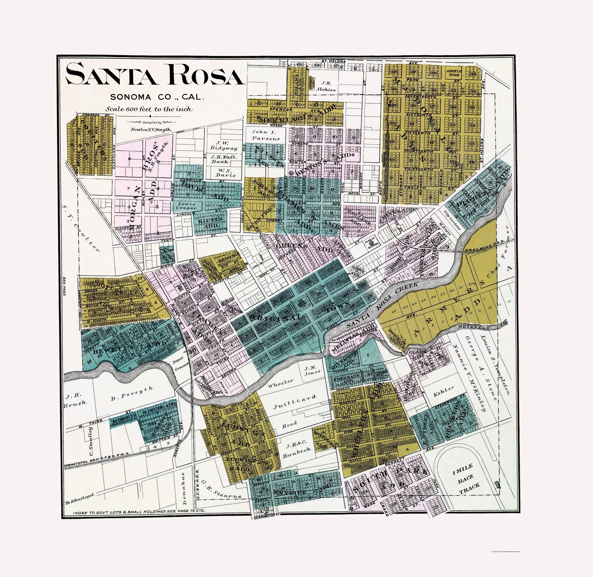 Historic City Map Santa Rosa California Thompson 1877 23 X 23 63 CASA0070A 