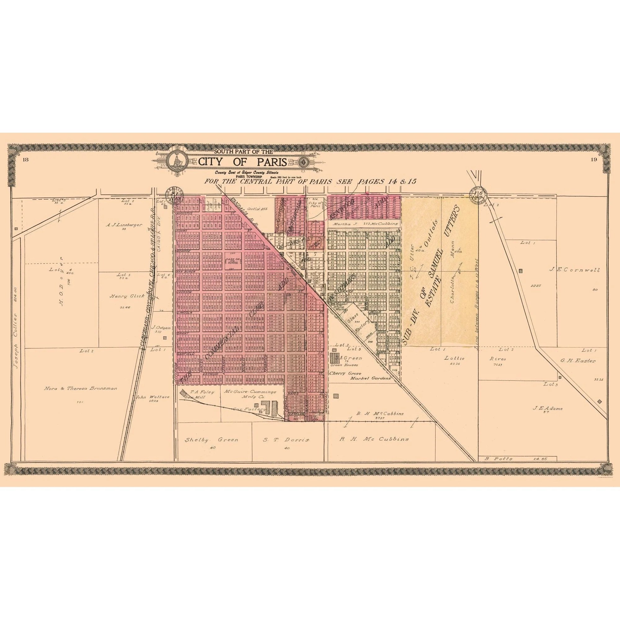 Historic City Map Paris Southern Illinois Ogle 1910 40 25 X 23 ILPA0005 