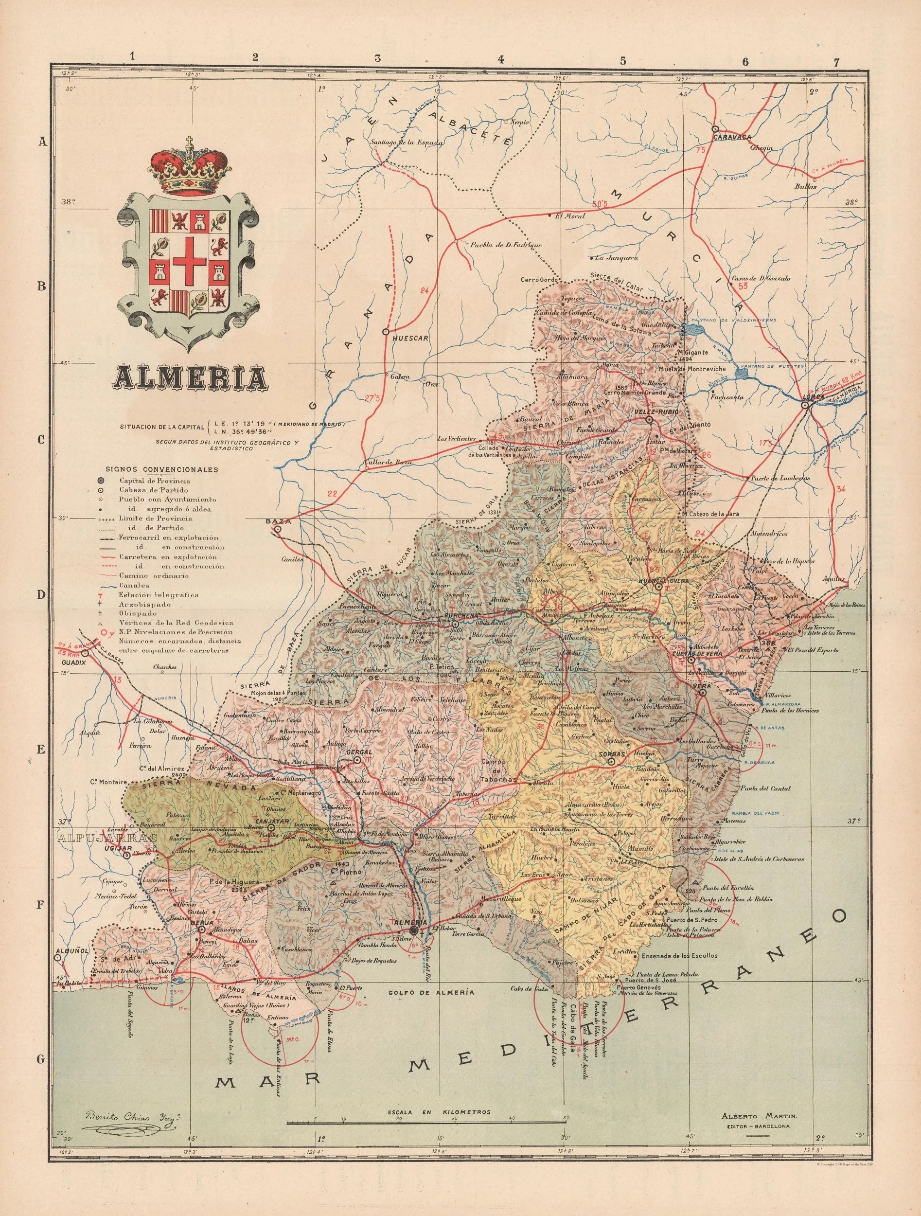 Historic Map Almeria Spain Martin 1911 Vintage Wall Art Maps Of ITSP0164 