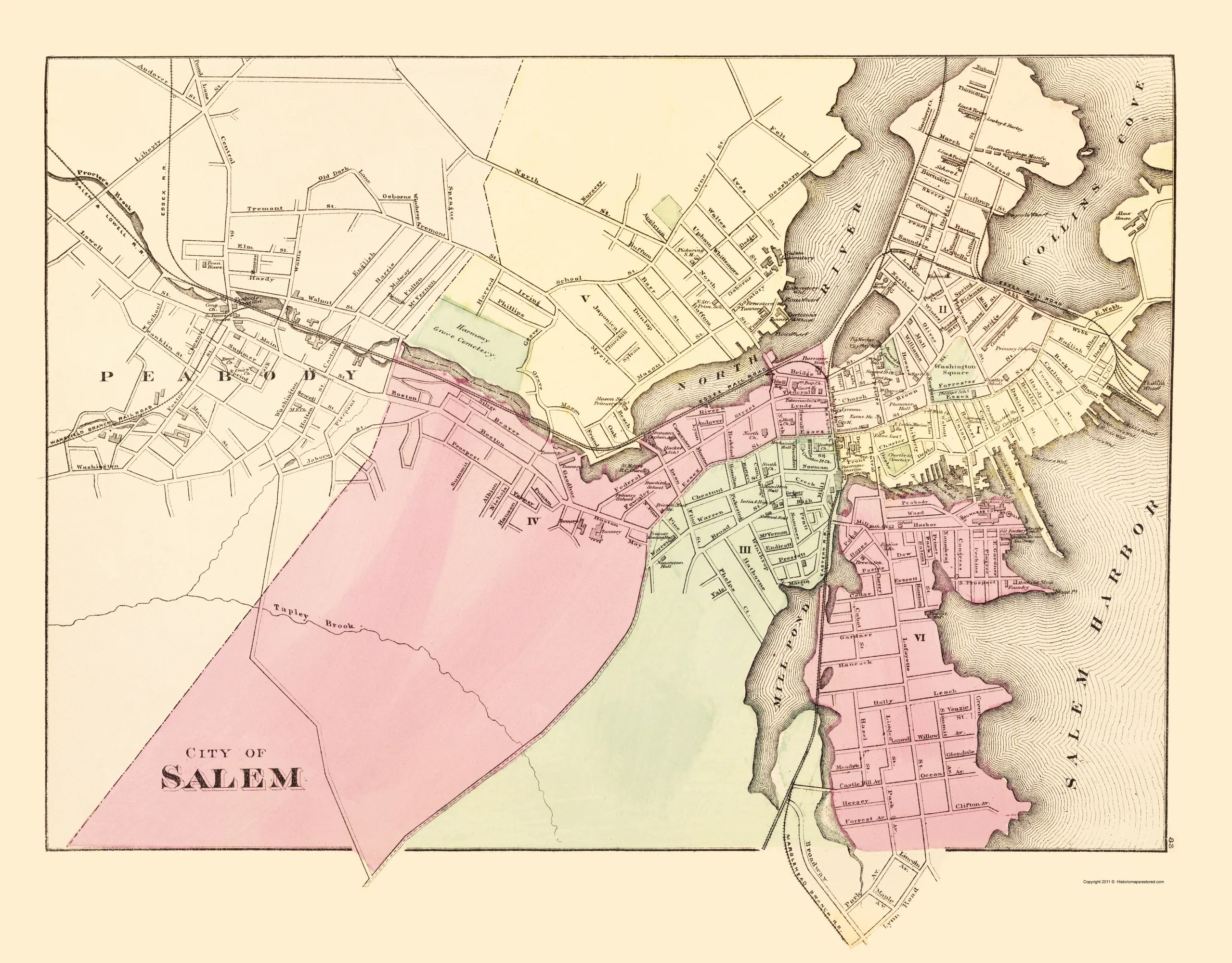 Historic City Map Salem Walling 1871 Vintage Wall MASA0003A 