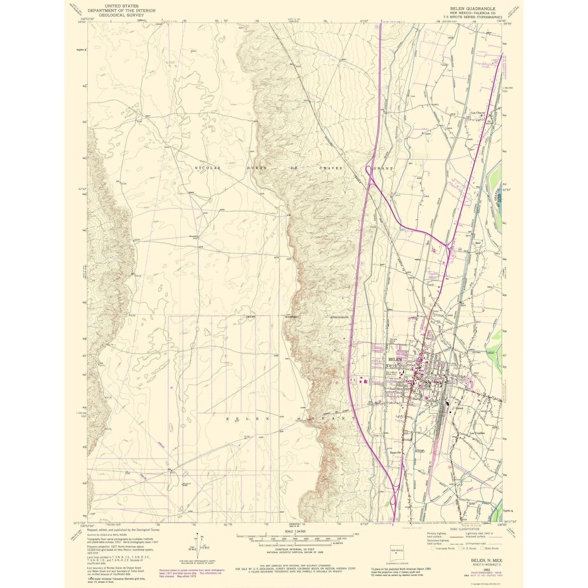 Map Belen New Mexico Quad USGS 1952 23 X 29 46 V NMBE0001 