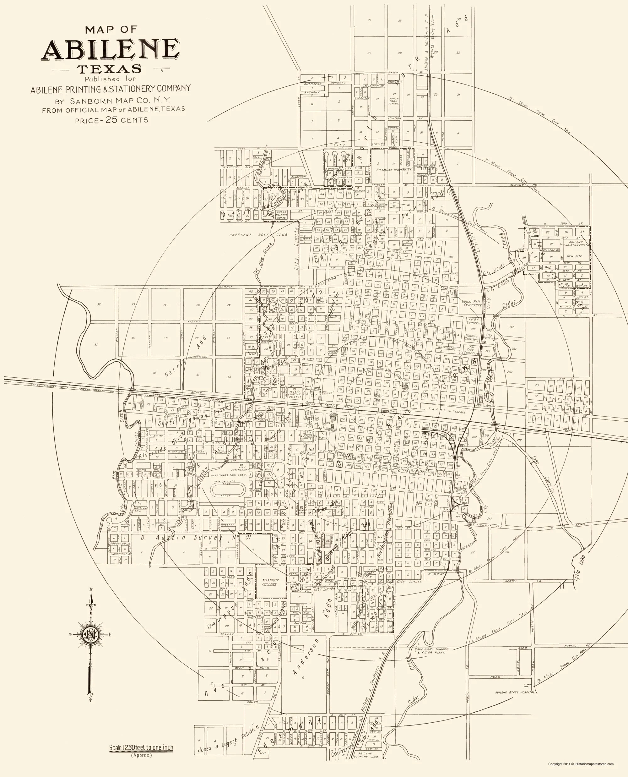 Historic City Map Abilene Texas Sanborn 1929 23 X 28 43 Vintag TXAB0002A 