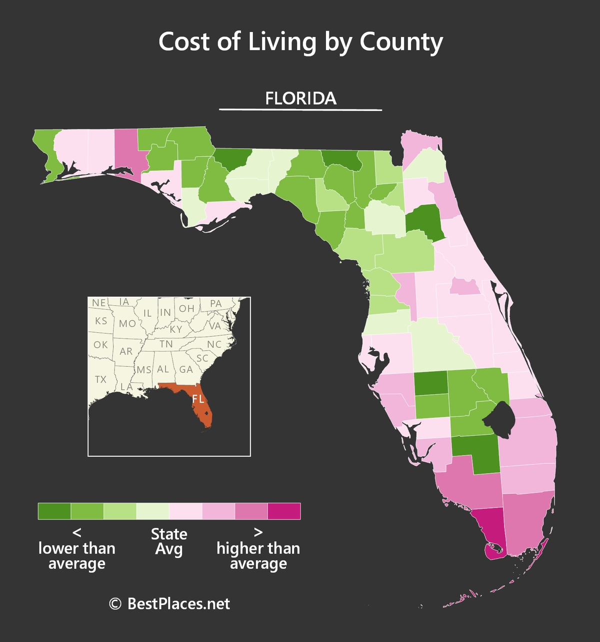 A Florida Map Showing The Cost Of Living By County 102519 