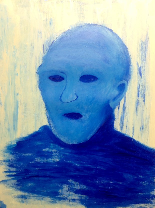"Return of the Blue Watcher" 12" x 16" Acrylic on Paper